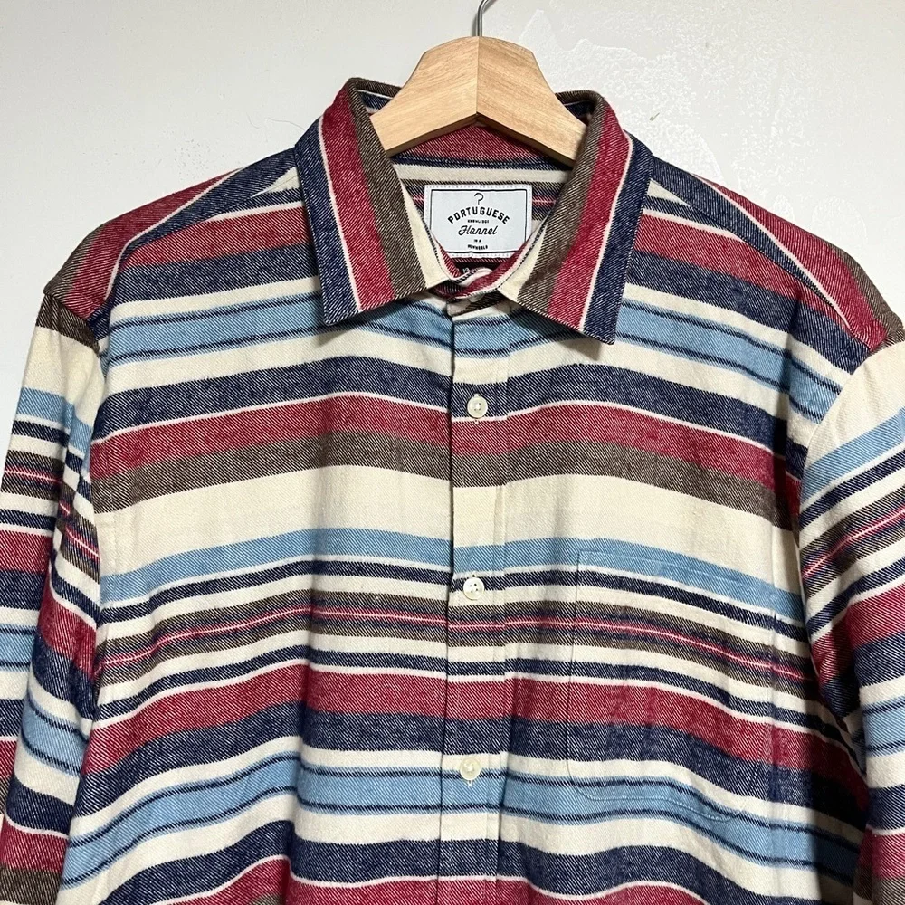Portuguese Flannel Multicolor Striped Shirt – Size L - Picture 10 of 11